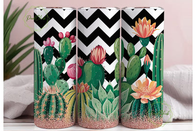 Cactus Chevron Glitter 20oz Tumbler Wrap Sublimation PixelChick 