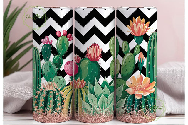 Cactus Chevron Glitter 20oz Tumbler Wrap Sublimation PixelChick 