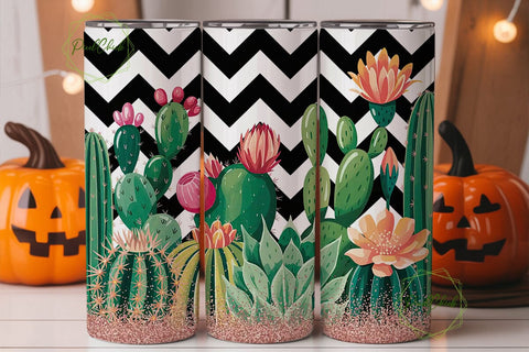 Cactus Chevron Glitter 20oz Tumbler Wrap Sublimation PixelChick 