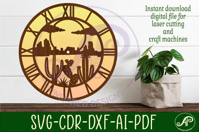 Cactus desert clock wall clock laser cut files, SVG SVG APInspireddesigns 