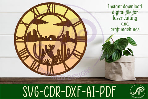 Cactus desert clock wall clock laser cut files, SVG SVG APInspireddesigns 