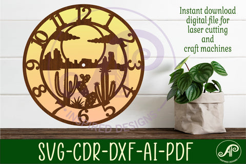 Cactus desert clock wall clock laser cut files, SVG SVG APInspireddesigns 