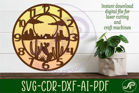 Cactus desert clock wall clock laser cut files, SVG SVG APInspireddesigns 