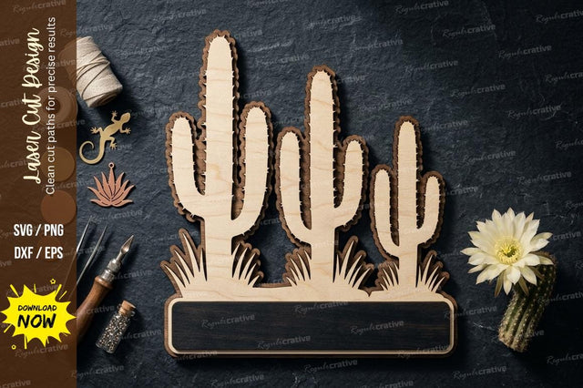 Cactus Desert Name Sign SVG Laser Cut Design | Southwest Decorative Pattern SVG Regulrcrative 