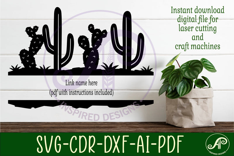 Cactus Desert Name sign svg laser cut template - So Fontsy