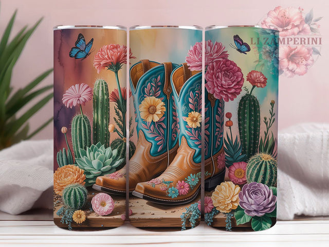 Cactus Flower Cowgirl Tumbler, Cactus Flower Tumbler, Western 20oz Wrap, Sublimation Design, Stylish Gift Idea, Rustic Cowgirl Wrap, Succulent Flower Tumbler Sublimation Li Zamperini 