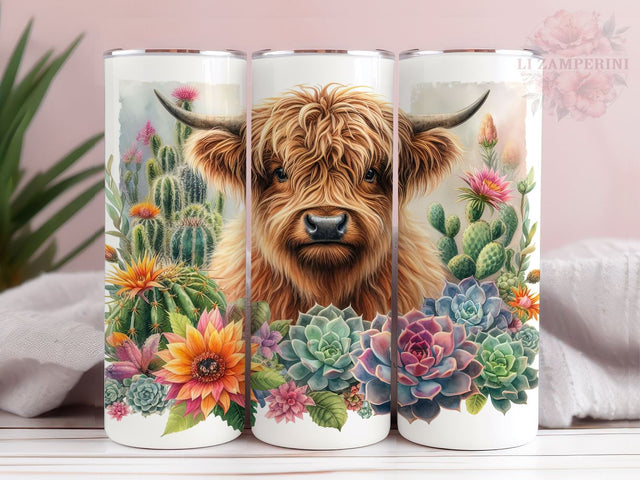 Cactus Highland Cow 20oz Tumbler Wrap PNG, Highland Cow Tumbler Png, Straight & Tapered Tumbler Wrap, Instant Digital Download Sublimation Li Zamperini 
