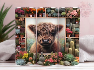 Cactus Highland Cow 20oz Tumbler Wrap PNG, Highland Cow Tumbler Png, Straight & Tapered Tumbler Wrap, Instant Digital Download Sublimation Li Zamperini 