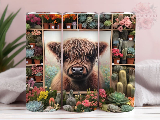 Cactus Highland Cow 20oz Tumbler Wrap PNG, Highland Cow Tumbler Png, Straight & Tapered Tumbler Wrap, Instant Digital Download Sublimation Li Zamperini 