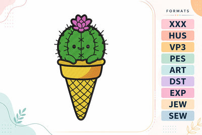 Cactus Ice Cream Cute Succulent Summer Cone Machine Embroidery Design Embroidery/Applique DESIGNS sg embroidery 