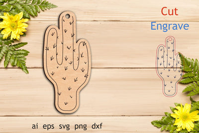 Cactus keychain svg, Laser engraving file SVG AnastasiyaArtDesign 