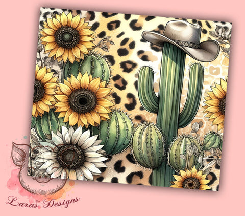 Cactus Leopard Sunflower 20 oz Skinny Tumbler Sublimation Design, Straight & Tapered Tumbler Png, Western Sunflowers Tumbler Png, Digital Download PNG Sublimation Lara' s Designs 