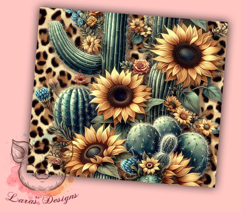 Cactus Leopard Sunflower 20 oz Skinny Tumbler Sublimation Design, Straight & Tapered Tumbler Png, Western Sunflowers Tumbler Png, Digital Download PNG Sublimation Lara' s Designs 