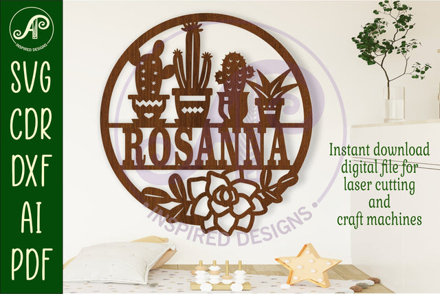Cactus lovers name sign, laser cut wall sign SVG APInspireddesigns 