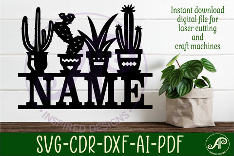 Cactus name sign svg laser cut file SVG APInspireddesigns 