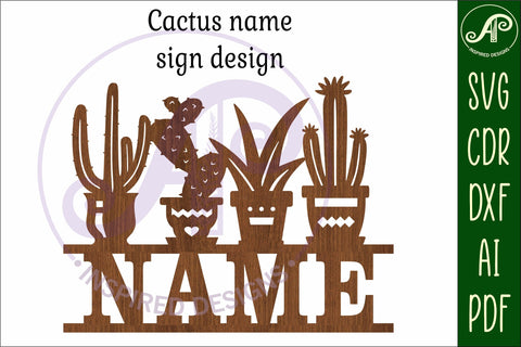 Cactus name sign svg laser cut file SVG APInspireddesigns 