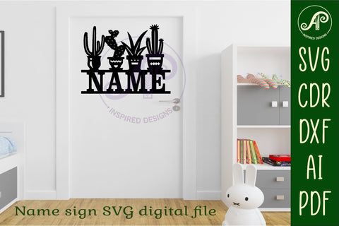 Cactus name sign svg laser cut file SVG APInspireddesigns 