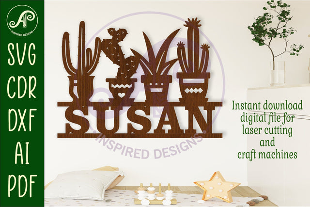 Cactus name sign svg laser cut file SVG APInspireddesigns 