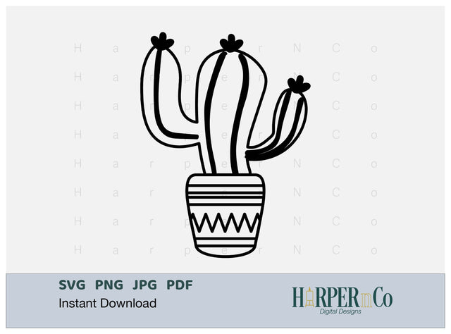 Cactus Outline 3 SVG PNG Cut EPS File SVG HarperNCo 