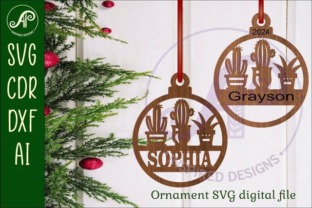Cactus plant lovers Christmas Ornament SVG laser cut SVG APInspireddesigns 
