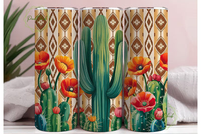 Cactus & Poppy Ikat 20oz Tumbler Wrap Sublimation PixelChick 
