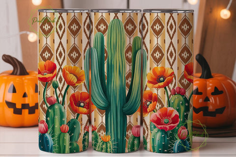Cactus & Poppy Ikat 20oz Tumbler Wrap Sublimation PixelChick 
