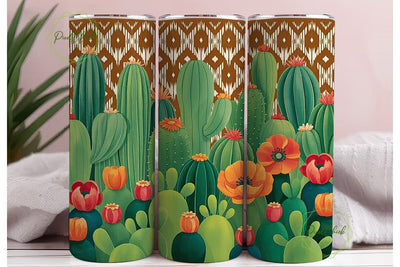 Cactus & Poppy Ikat 20oz Tumbler Wrap Sublimation PixelChick 