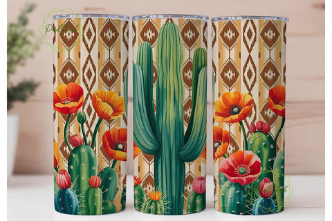 Cactus & Poppy Ikat 20oz Tumbler Wrap Sublimation PixelChick 