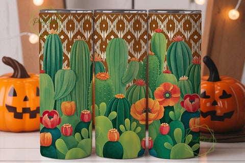 Cactus & Poppy Ikat 20oz Tumbler Wrap Sublimation PixelChick 