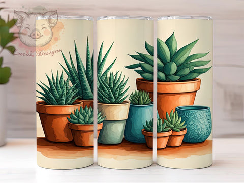 Cactus Tumbler, Watercolor Design, Seamless Wrap, 20oz Tumbler, Desert Theme, Sublimation PNG, Plant Lover Gift Sublimation Lara' s Designs 