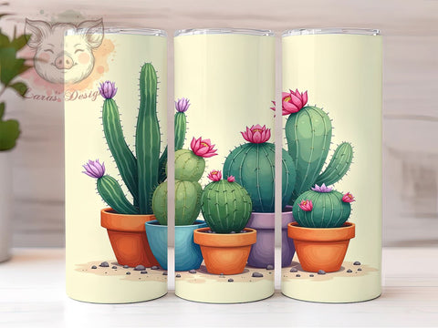 Cactus Tumbler, Watercolor Design, Seamless Wrap, 20oz Tumbler, Desert Theme, Sublimation PNG, Plant Lover Gift Sublimation Lara' s Designs 