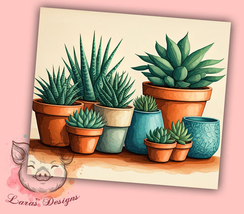 Cactus Tumbler, Watercolor Design, Seamless Wrap, 20oz Tumbler, Desert Theme, Sublimation PNG, Plant Lover Gift Sublimation Lara' s Designs 