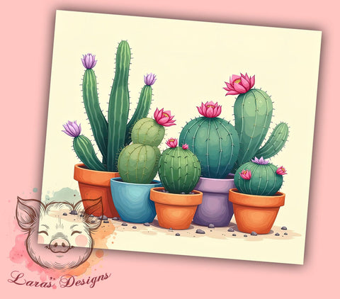 Cactus Tumbler, Watercolor Design, Seamless Wrap, 20oz Tumbler, Desert Theme, Sublimation PNG, Plant Lover Gift Sublimation Lara' s Designs 