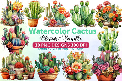 Cactus Watercolor Clipart Bundle Sublimation Regulrcrative 