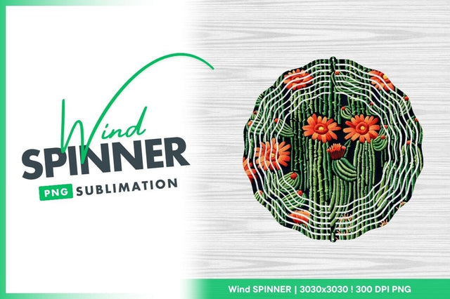 Cactus Wind Spinner Round Png Design with Orange Flowers on Black Background Sublimation Regulrcrative 