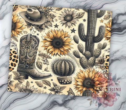 Cactus With Sunflower Leopard 20oz Tumbler Wrap PNG, Cactus Tumbler PNG Sublimation Design, Straight & Tapered Tumbler Wrap, Instant Digital Download Sublimation Li Zamperini 