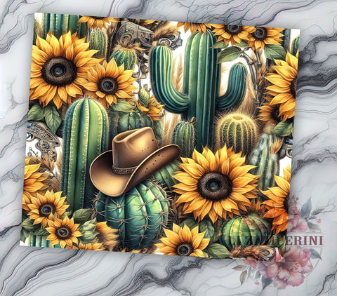 Cactus With Sunflower Leopard 20oz Tumbler Wrap PNG, Cactus Tumbler PNG Sublimation Design, Straight & Tapered Tumbler Wrap, Instant Digital Download Sublimation Li Zamperini 