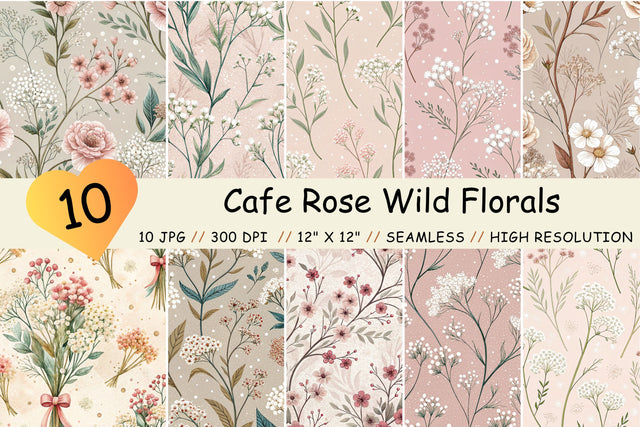 Cafe Rose Wild Florals Digital Paper, Seamless Pattern Digital Pattern FloridPrintables 