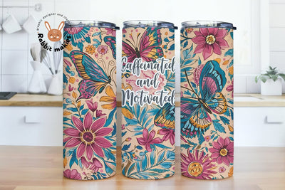 Caffeinated and Motivated Pink Tumbler Wrap 20oz Skinny Sublimation Design, Instant Digital Download PNG Sublimation Rabbitmakies 