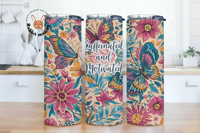 Caffeinated and Motivated Pink Tumbler Wrap 20oz Skinny Sublimation Design, Instant Digital Download PNG Sublimation Rabbitmakies 