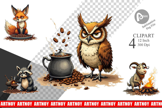 Caffeine Critters Clipart Sublimation artnoy 