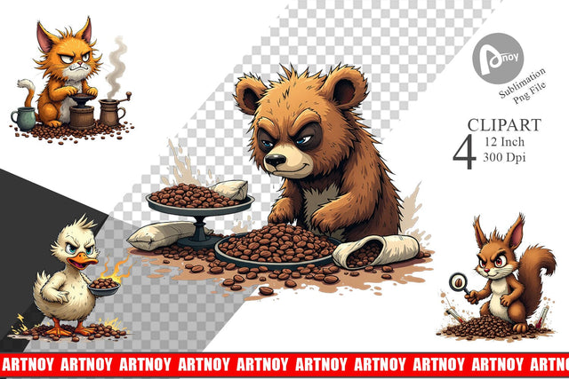 Caffeine Critters Clipart Sublimation artnoy 