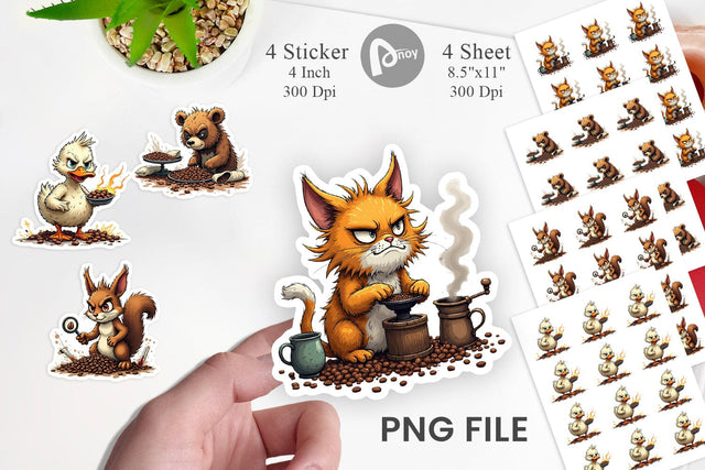 Caffeine Critters Sticker Sublimation artnoy 