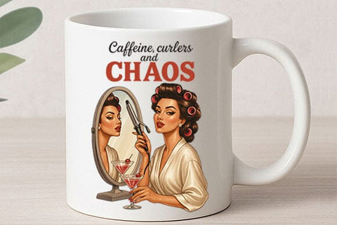 Caffeine Curlers and Chaos PNG Funny Retro Woman Sublimation Design SVG BillahCrafts 
