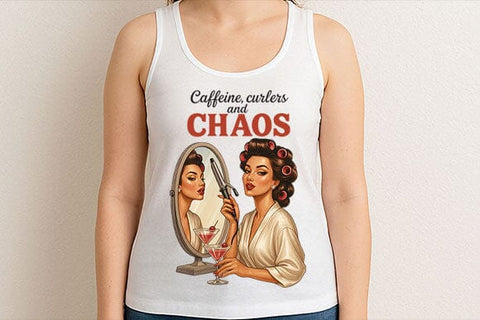Caffeine Curlers and Chaos PNG Funny Retro Woman Sublimation Design SVG BillahCrafts 