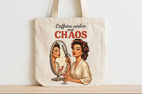 Caffeine Curlers and Chaos PNG Funny Retro Woman Sublimation Design SVG BillahCrafts 