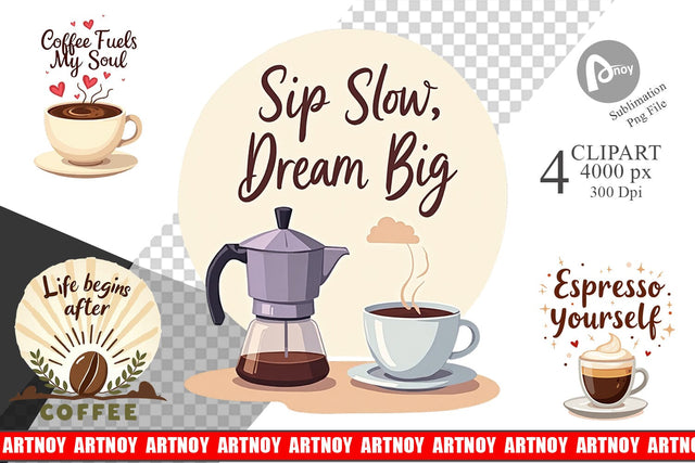 Caffeine Kick Quotes Clipart Sublimation artnoy 