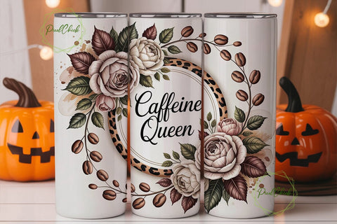 Caffeine Queen Coffee Rose Tumbler Wrap Sublimation PixelChick 