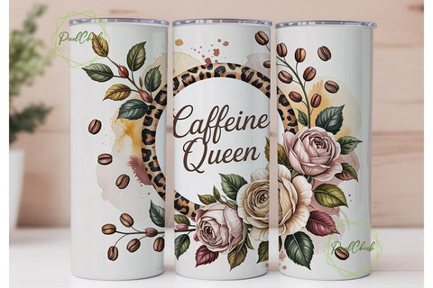 Caffeine Queen Coffee Rose Tumbler Wrap Sublimation PixelChick 