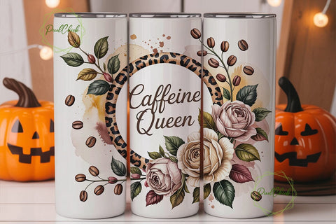 Caffeine Queen Coffee Rose Tumbler Wrap Sublimation PixelChick 